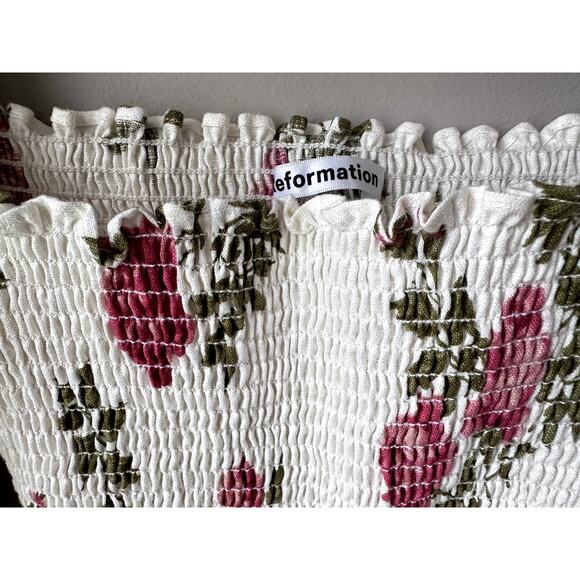 Reformation Floral Linen Mini Dress Sz M Bohemian Long Sleeves Hilary Smocked - Picture 5 of 9